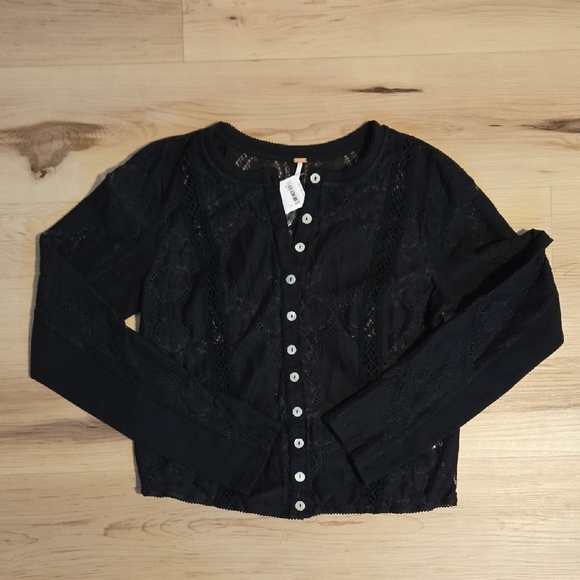 NWT Jae Sheer Lace Knit Long Sleeve Top, Black, Size Large - Picture 2 of 4